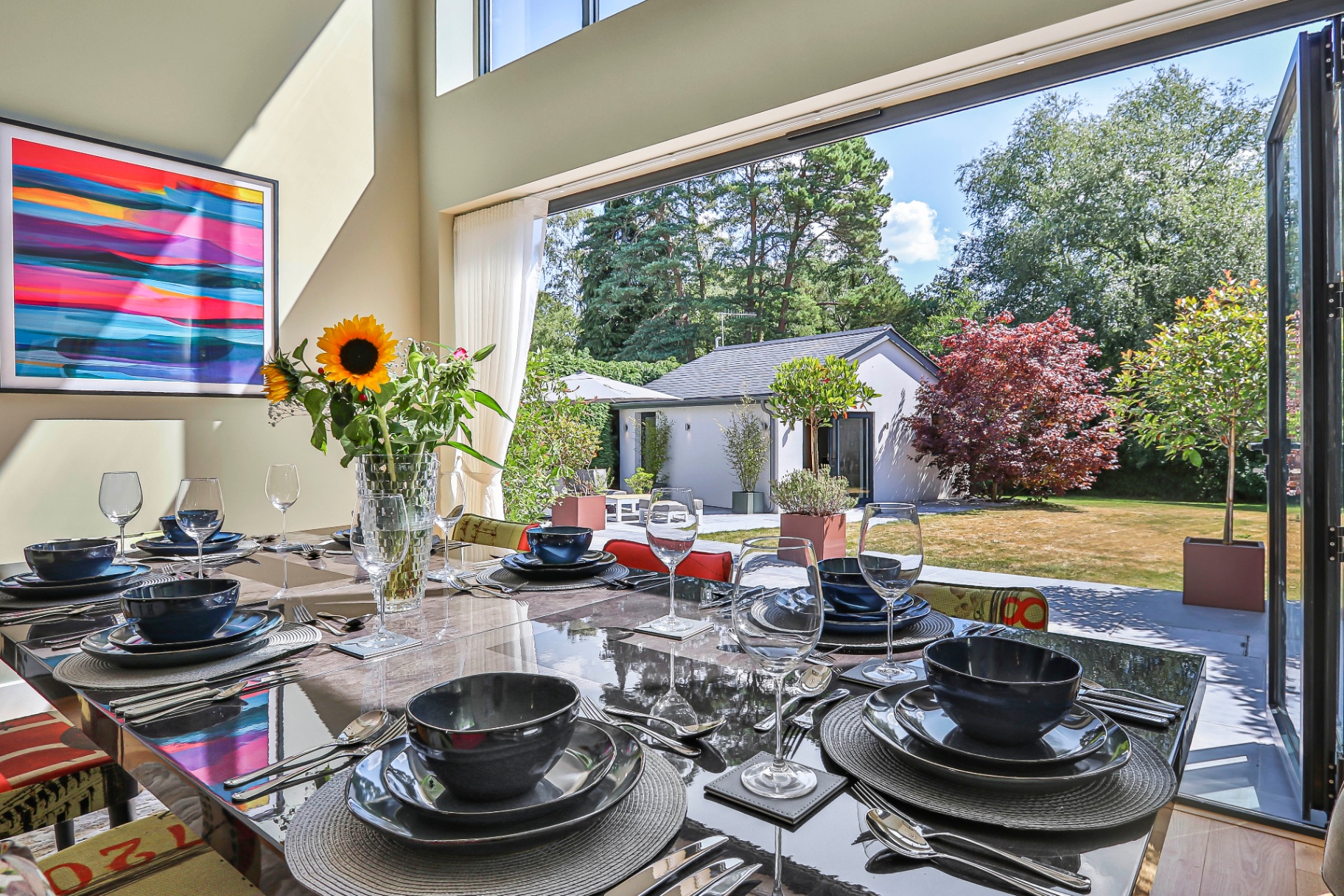 Dining table set with garden view